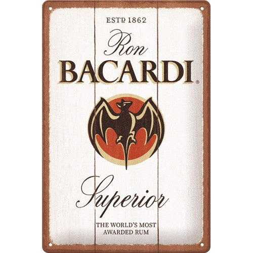 Placa de metal 20x30 cms. Bacardi - Superior White Wood